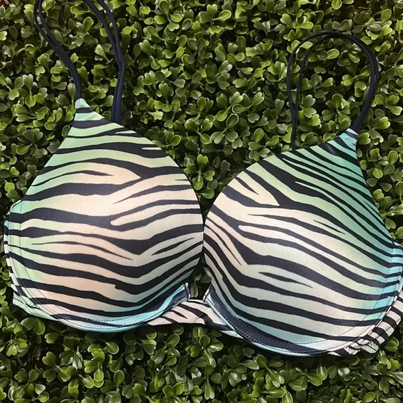 PINK Victoria’s Secret 34C Zebra blue/Green pattern, Push Up Bra - Picture 5 of 8